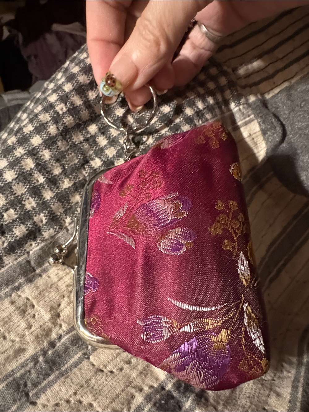 Silk Brocade Coin Purse in Deep Magenta